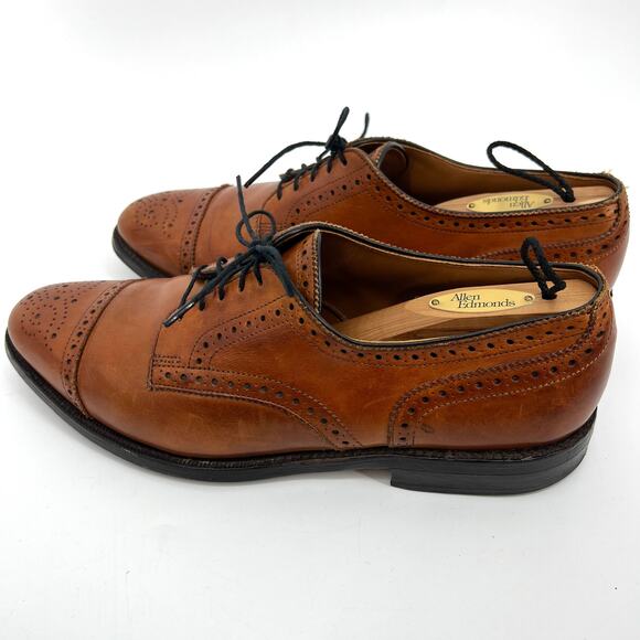 Allen Edmonds Sanford Brown Leather Dress Shoe Made in USA Size 9.5 & Shoe Tree - Picture 1 of 9